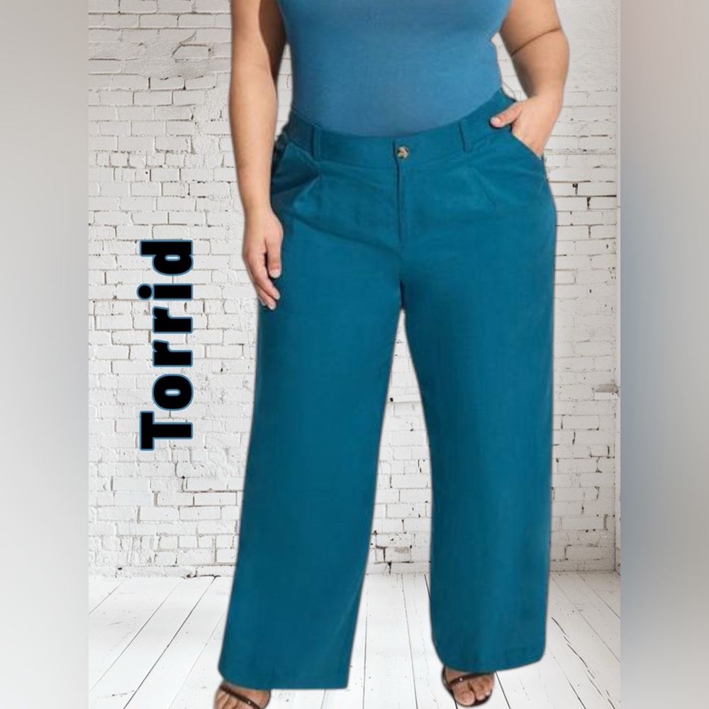 Torrid Women's Teal Wide Leg Studio Linen High-Rise Pant - Size 24R